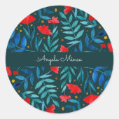 Magischer Garten - aquamarin und rot Runder Aufkleber (Vorderseite)