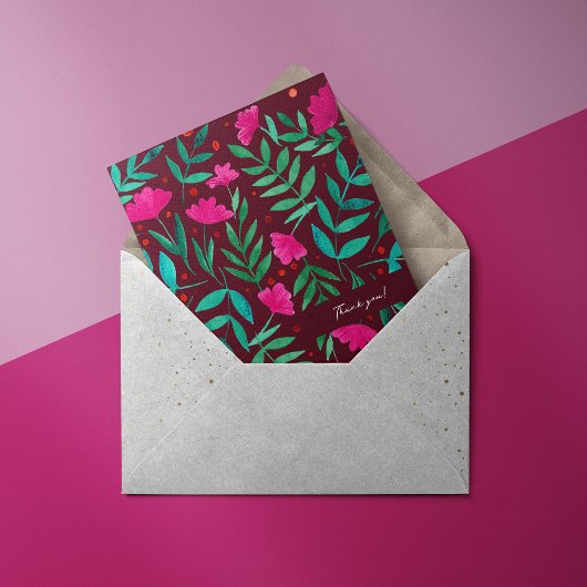 Magischer Garten - Magenta und Grün Danke Karte