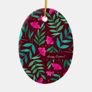 Magischer Garten - Magenta und grüne Ostern Keramik Ornament