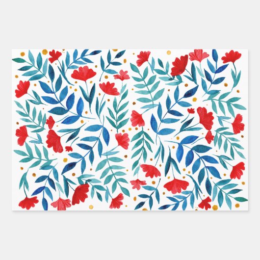 Magischer Garten - rot und türkis Geschenkpapier Set (Vorderseite 3)