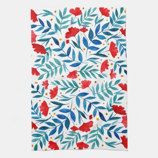 Magischer Garten - rot und türkis Geschirrtuch (Vertikal)