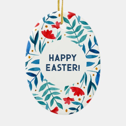 Magischer Garten - rot und türkis Ostern Keramik Ornament (Hinten)