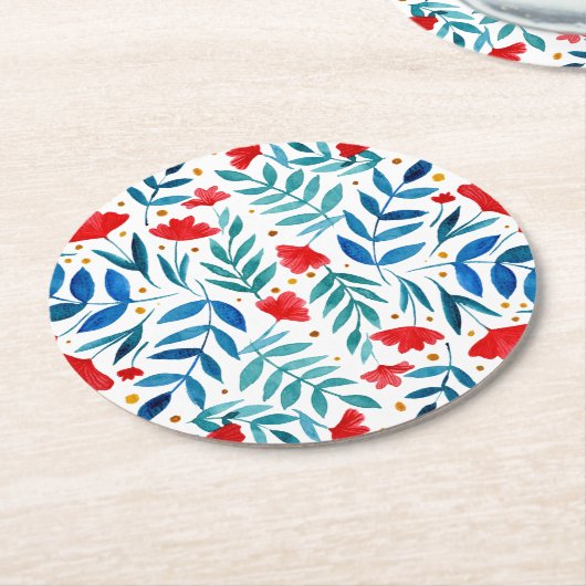 Magischer Garten - rot und türkis Runder Pappuntersetzer (Angewinkelt)