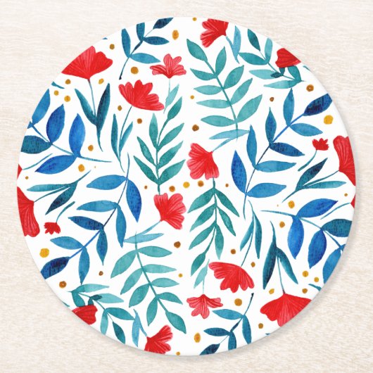 Magischer Garten - rot und türkis Runder Pappuntersetzer (Vorderseite)