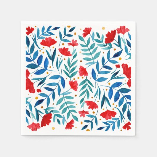 Magischer Garten - rot und türkis Serviette (Vorderseite)
