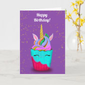 Magischer Geburtstag Einhorn Cupcake Karte (Gelbe Blume)