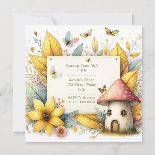 Magischer gelber Friseurgarten - Geburtstag Einladung (Rückseite)