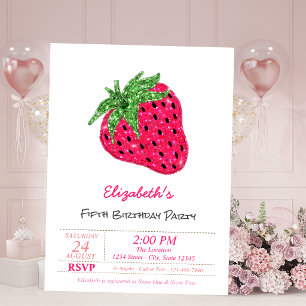Magischer Glitter-Erdbeeren-Geburtstag Einladung
