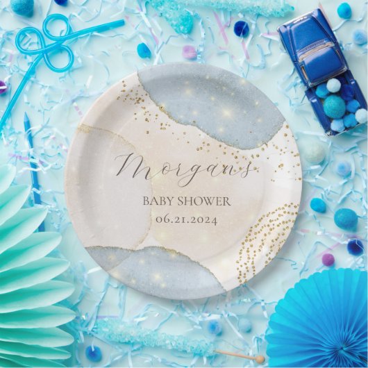 Magischer Glitzer Abstrakt Baby Shooting Monogram Pappteller (Party)