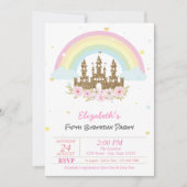 Magischer Glitzer Burg Floraler Regenbogen Geburts Einladung (Vorderseite)