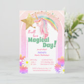 Magischer Glitzer Einhorn Sechster Geburtstag Einladung (Stehend Vorderseite)
