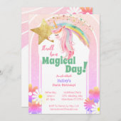 Magischer Glitzer Einhorn Sechster Geburtstag Einladung (Vorne/Hinten)