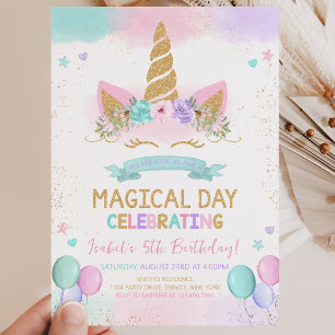 Magischer Glitzer Einicorn Geburtstag Einladung