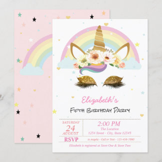 Magischer Glitzer Unicorn Blütenhecht Geburtstag Einladung