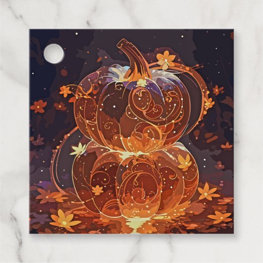 Magischer, glühender Kürbis mit Herbstausscheiden Geschenkanhänger (Vorderseite)