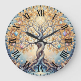 Magischer goldener Baum Kristall-Edelsteine spirit Große Wanduhr
