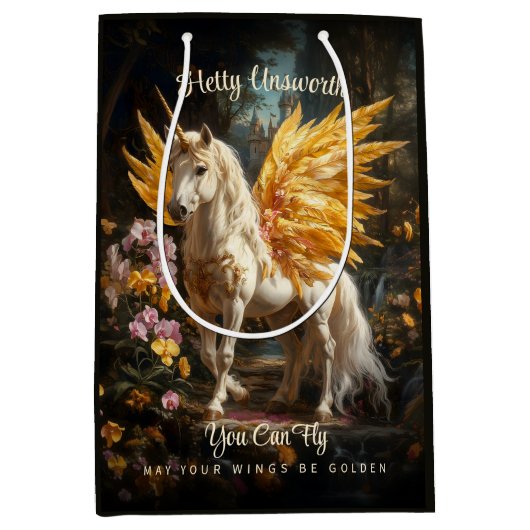Magischer Goldener Wald Unicorn Fantasy Horst Mittlere Geschenktüte (Vorderseite)