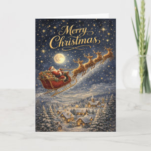 Magischer goldener Weihnachtsmann-Nachthimmel Froh Feiertagskarte