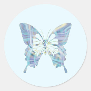 Magischer, hellblauer und gelber Schmetterling Runder Aufkleber