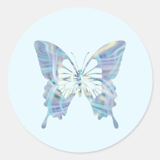 Magischer, hellblauer und gelber Schmetterling Runder Aufkleber (Vorderseite)