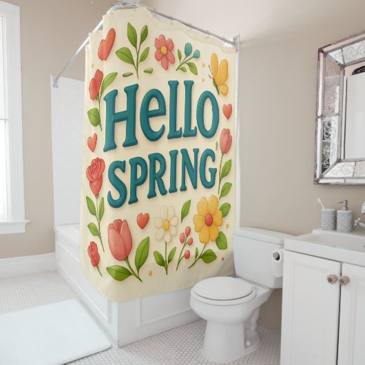 Magischer Hello Spring Zitat Duschvorhang (Beispiel)