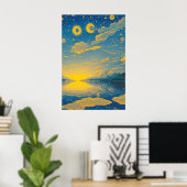Magischer Himmel, Sterne, Wolken, See, Retro-Maler Poster (Heimbüro)
