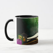 Magischer Hut und magischer Zauberbuch, weißliches Tasse (Links)