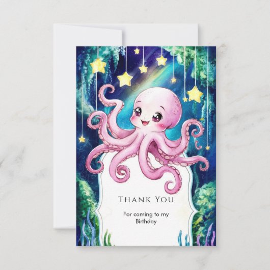 Magischer Kids' Octopus Geburtstag Dankeskarte (Vorderseite)