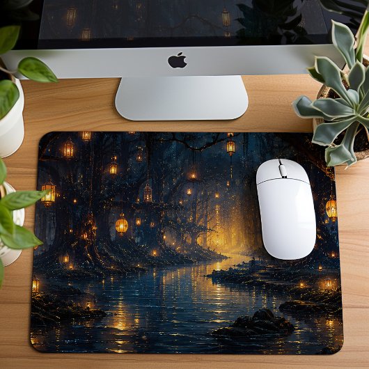 Magischer Laternenpfad Wald Kunst Mousepad
