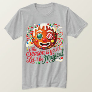 Magischer Lebkuchenmann-Gesicht-Cozy-Weihnachtsbon T-Shirt