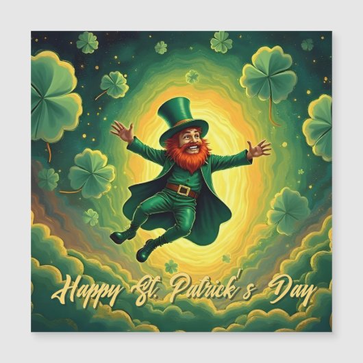 Magischer Leprechaun St. Patrick’s Day Kunst Magnetkarte (Vorderseite)