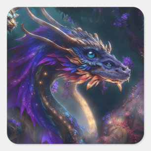 Magischer lila Drache Quadratischer Aufkleber