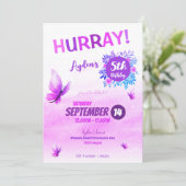 Magischer Lila Schmetterling Geburtstag Einladung (Stehend Vorderseite)