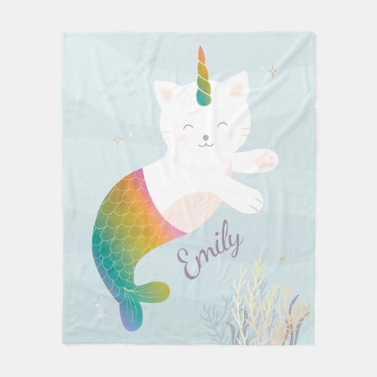 Magischer Mermaid Kitty Rainbow Glitzer Personalis Fleecedecke (Vorderseite)