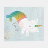 Magischer Mermaid Kitty Rainbow Glitzer Personalis Fleecedecke (Vorderseite (Horizontal))