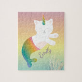 Magischer Mermaid Kitty Rainbow Glitzer Personalis Puzzle (Vertikal)