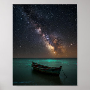 Magischer Milchstraßenhimmel über biolumineszentem Poster