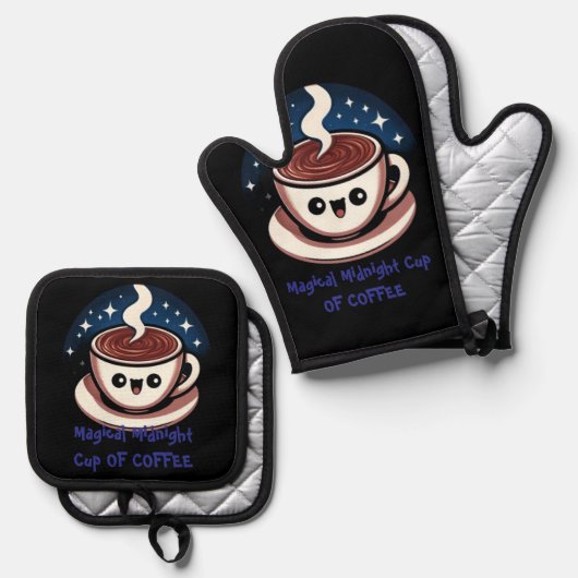 Magischer Mitternachtskaffee Ofenhandschuh & Topflappen-Set (Vorderseite/Rückseite)