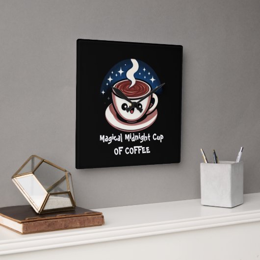 Magischer Mitternachtskaffee Quadratische Wanduhr (Büro)