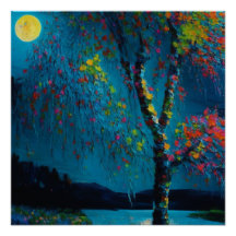 Magischer Moon River Tree im Ölmalstil
