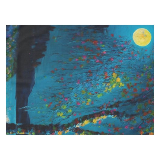 Magischer Moon River Tree im Ölmalstil Tischdecke (Vorderseite (Horizontal))
