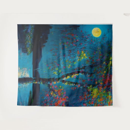 Magischer Moon River Tree im Ölmalstil Wandteppich (Vorderseite (Horizontal))