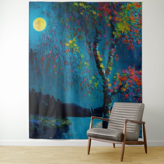 Magischer Moon River Tree im Ölmalstil Wandteppich (Beispiel)