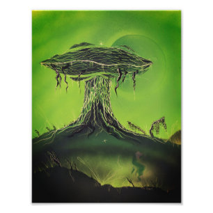 Magischer Morchel-Pilz-Mond Fotodruck