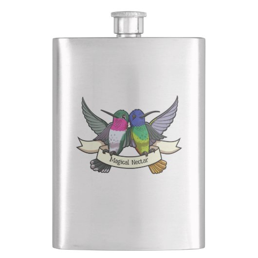 Magischer Nektar Niedliche Hummingbirds Holding Ri Flachmann (Vorderseite)