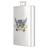 Magischer Nektar Niedliche Hummingbirds Holding Ri Flachmann (Links)