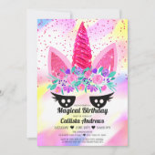 Magischer Neon Pink Einhorn Glitzer Blumengeburt Einladung (Vorderseite)