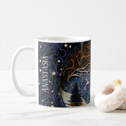 Magischer Nostalgischer Winterwald Kaffeetasse (Mit Donut)