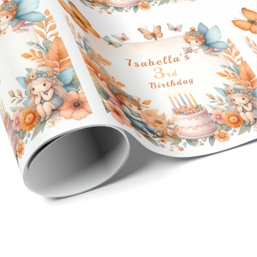 Magischer Orangefarbener Garten - Geburtstag Geschenkpapier (Rolleneckpunkt)