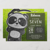 Magischer Panda Geburtstag Schwarz-Weiß-Glitzer Einladung (Vorne/Hinten)